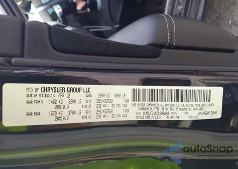 2012 Jeep Grand Cherokee Srt8 from USA, damaged, VIN 1C4RJFDJXCC296688